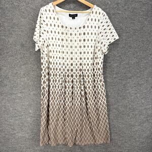 Perceptions Dress Women 2X Plus White Geometric Shift Midi Lined Short Sleeve